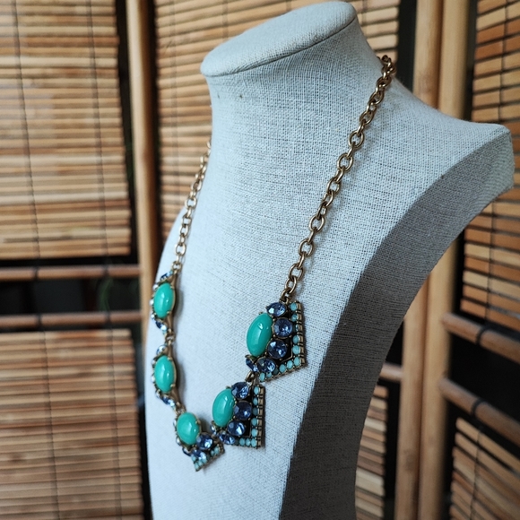 Stella and Dot Rory Jade Jadeite Cabachon Tanzanite Opaline Rhinestone Necklace - Picture 4 of 12